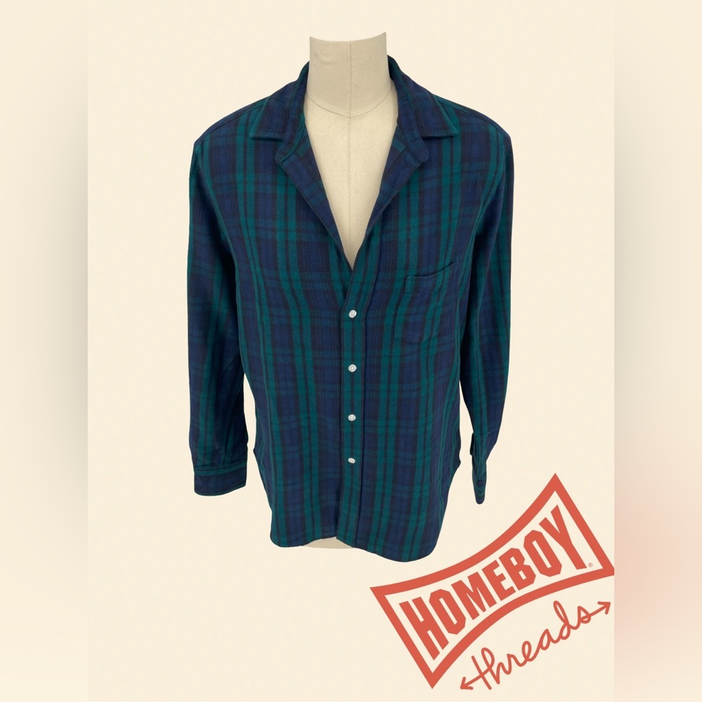 Frank & Eileen Navy Blue & Green Teal Plaid Shirt Size:XS